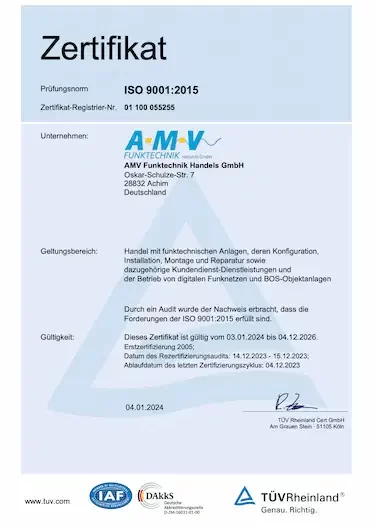 AMV Funktechnik ISO Zertifizierung 2024